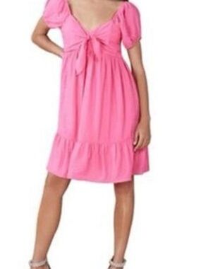 BCBGeneration Pink Puff Sleeve Tie-Front Mini Dress